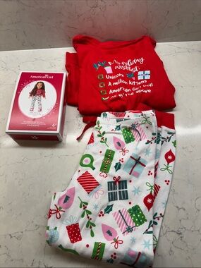 American Girl My Holiday Wishlist Pajamas in size 12 w/Matching Set for 18” Doll